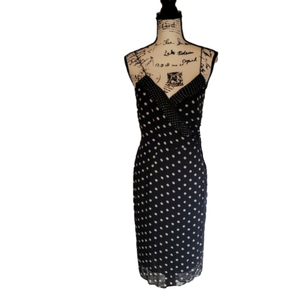 Black Polka Dot V-Neck Sheath Dress